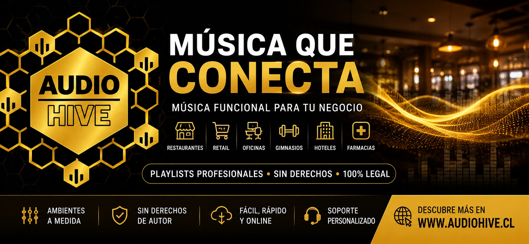 AudioHive.cl — música funcional para tu negocio, sin derechos de autor